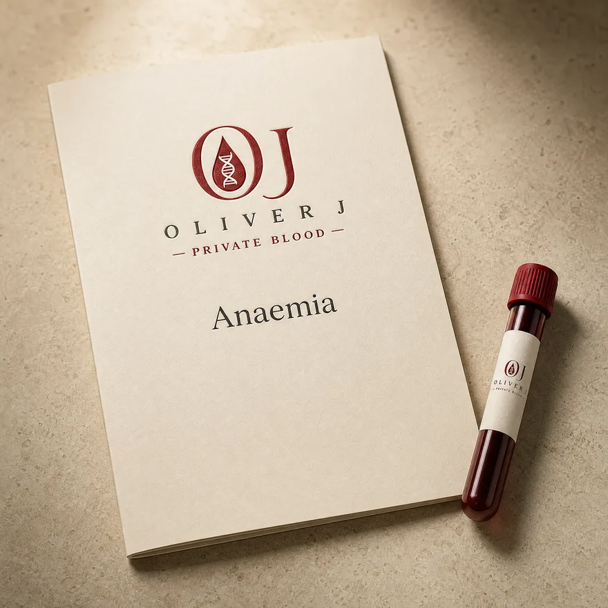 Anaemia test: Oliver J Private Blood presentation folder and sample vial