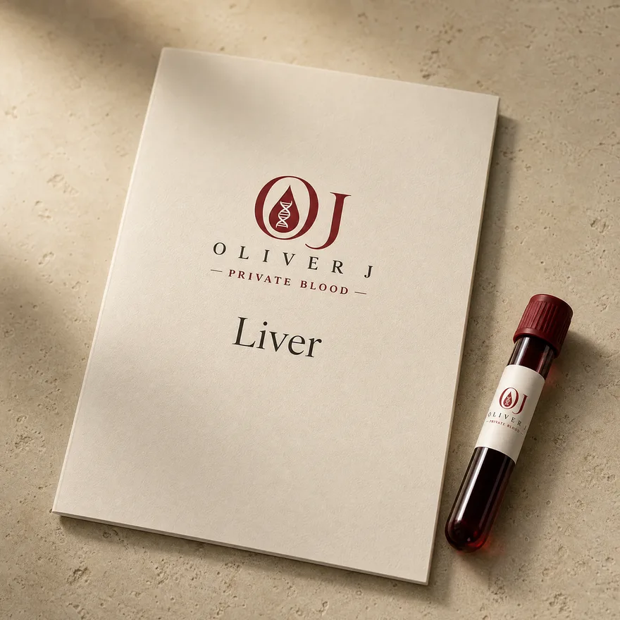 Liver test: Oliver J Private Blood presentation folder and sample vial